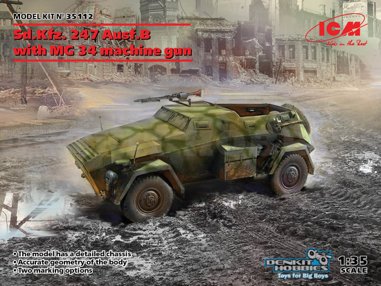 SD.KFZ 247 AUSF.B WITH MG 34 MACHINE GUN PLASTIC MODEL KIT 1/35 ICM