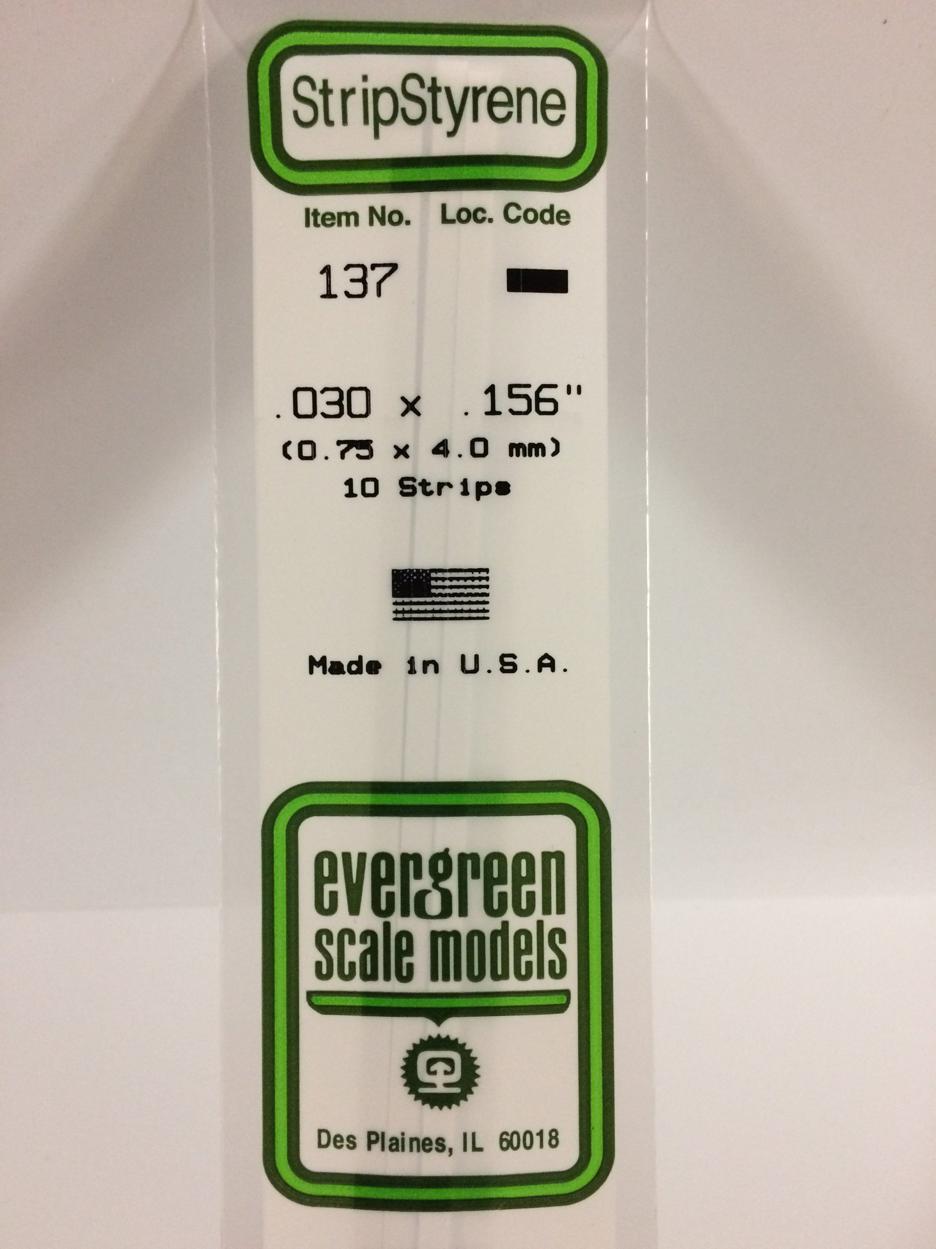 137- .030' X .156' OPAQUE WHITE POLYSTYRENE STRIP EVERGREEN