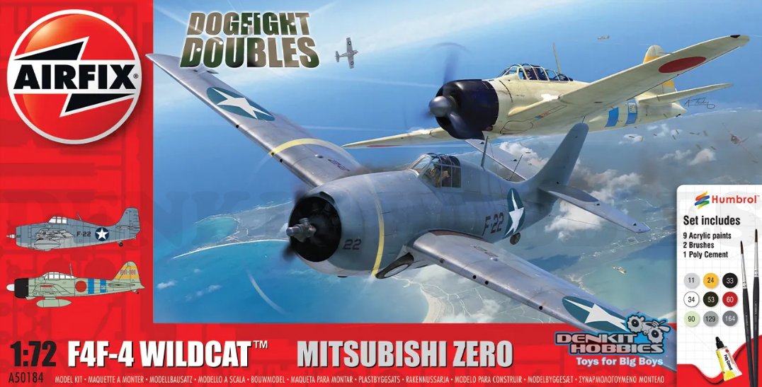 GRUMMAN F4F-4 WILDCAT & MITSUBISHI ZERO DOGFIGHT DOUBLE PLASTIC MODEL KIT SET 1/72 AIRFIX