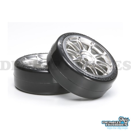 MESH WHEEL WITH SUPER DRIFT TYRE 24MM +2 (2) 1/10 SCALE TAMIYA