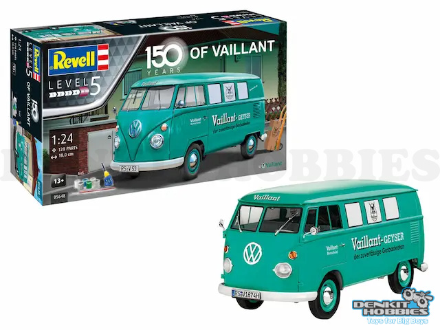 VOLKSWAGEN T1 BUS '150 YEARS OF VAILLANT' PLASTIC MODEL KIT SET 1/24 SCALE REVELL
