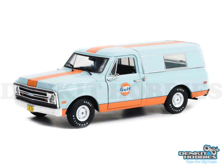 CHEVROLET C-10 WITH CAMPER SHELL GULF OIL RUNNING ON EMPTY SERIES 5 1/24 GREENLIGHT
