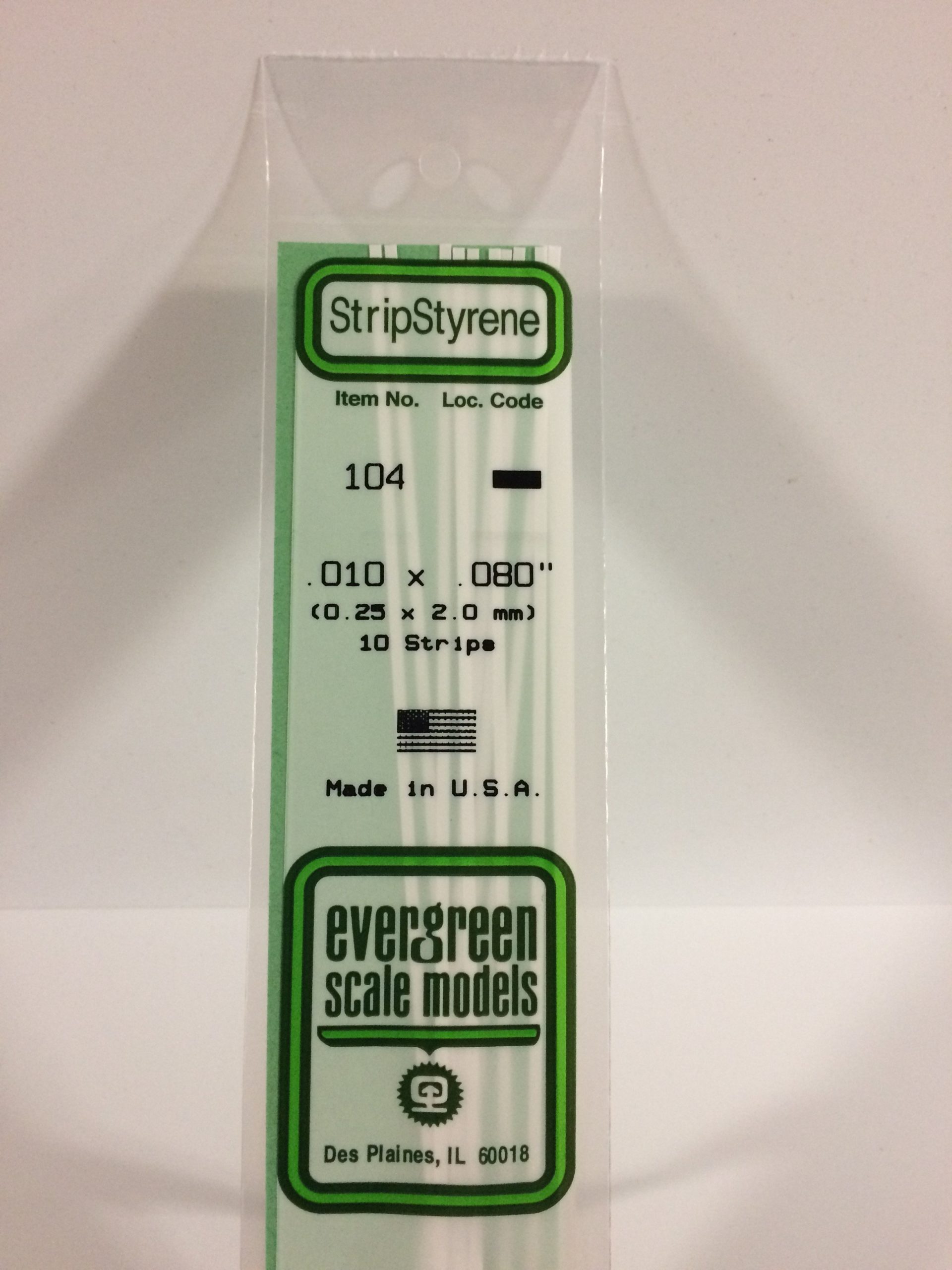 104 - .010' X .080' OPAQUE WHITE POLYSTYRENE STRIP EVERGREEN