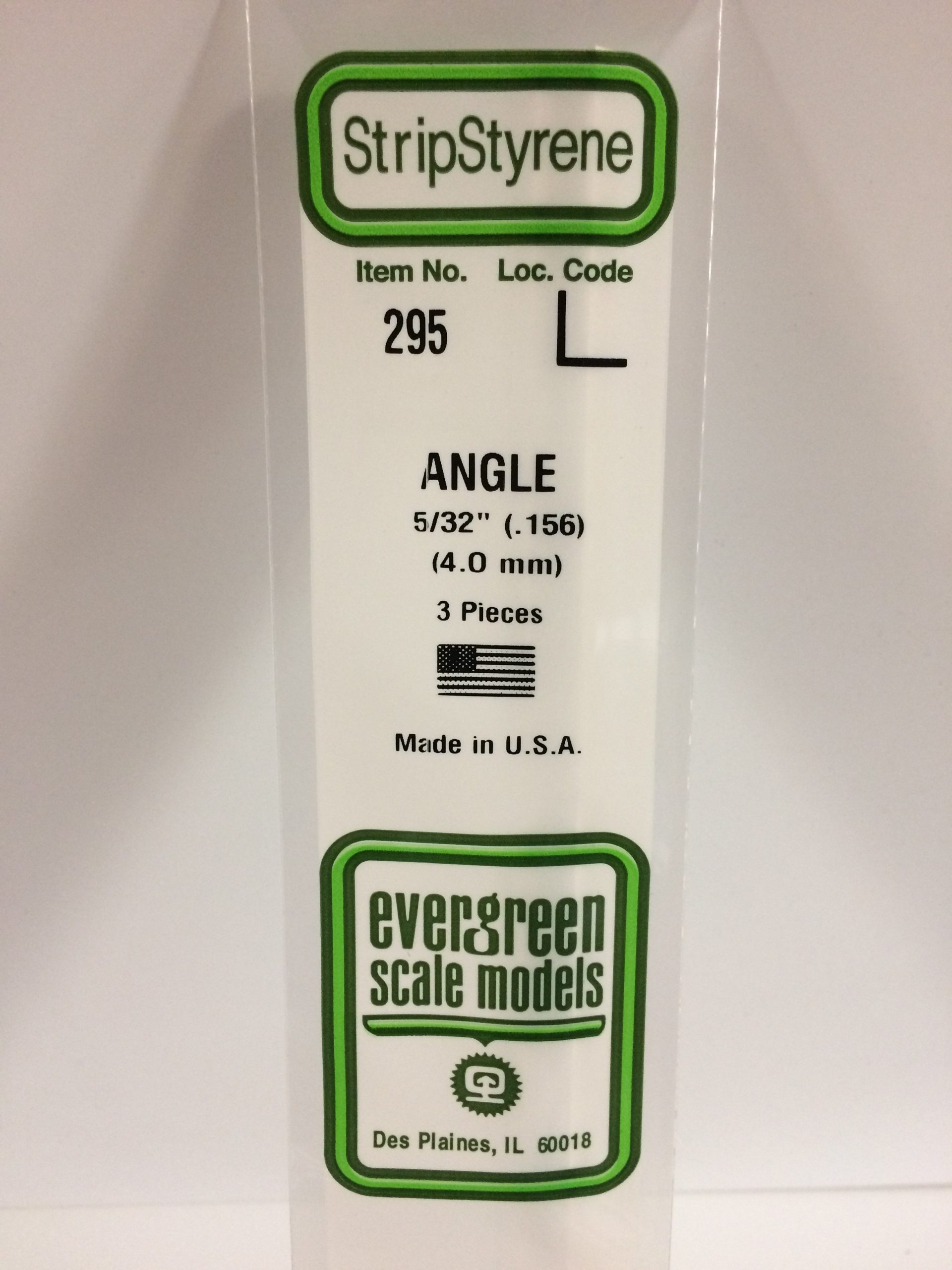 295 - .156' (4.0mm) OPAQUE WHITE POLYSTYRENE ANGLE EVERGREEN