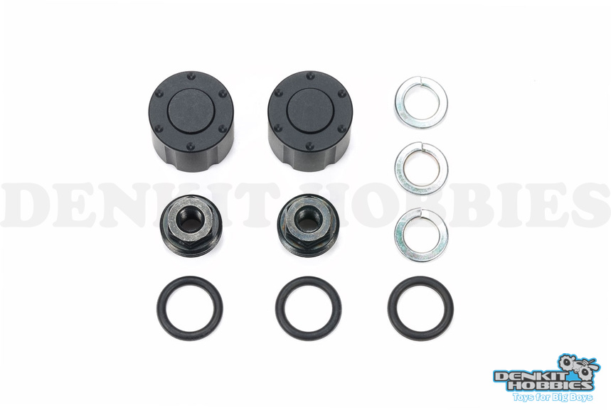 BLACK HUB NUTS FOR DUAL WHEEL (2) 1/14 SCALE TAMIYA