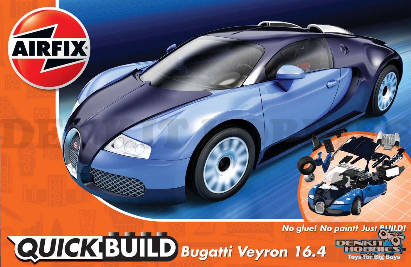 BUGATTI VEYRON 16.4 BLUE PLASTIC MODEL QUICKBUILD SNAP KIT AIRFIX