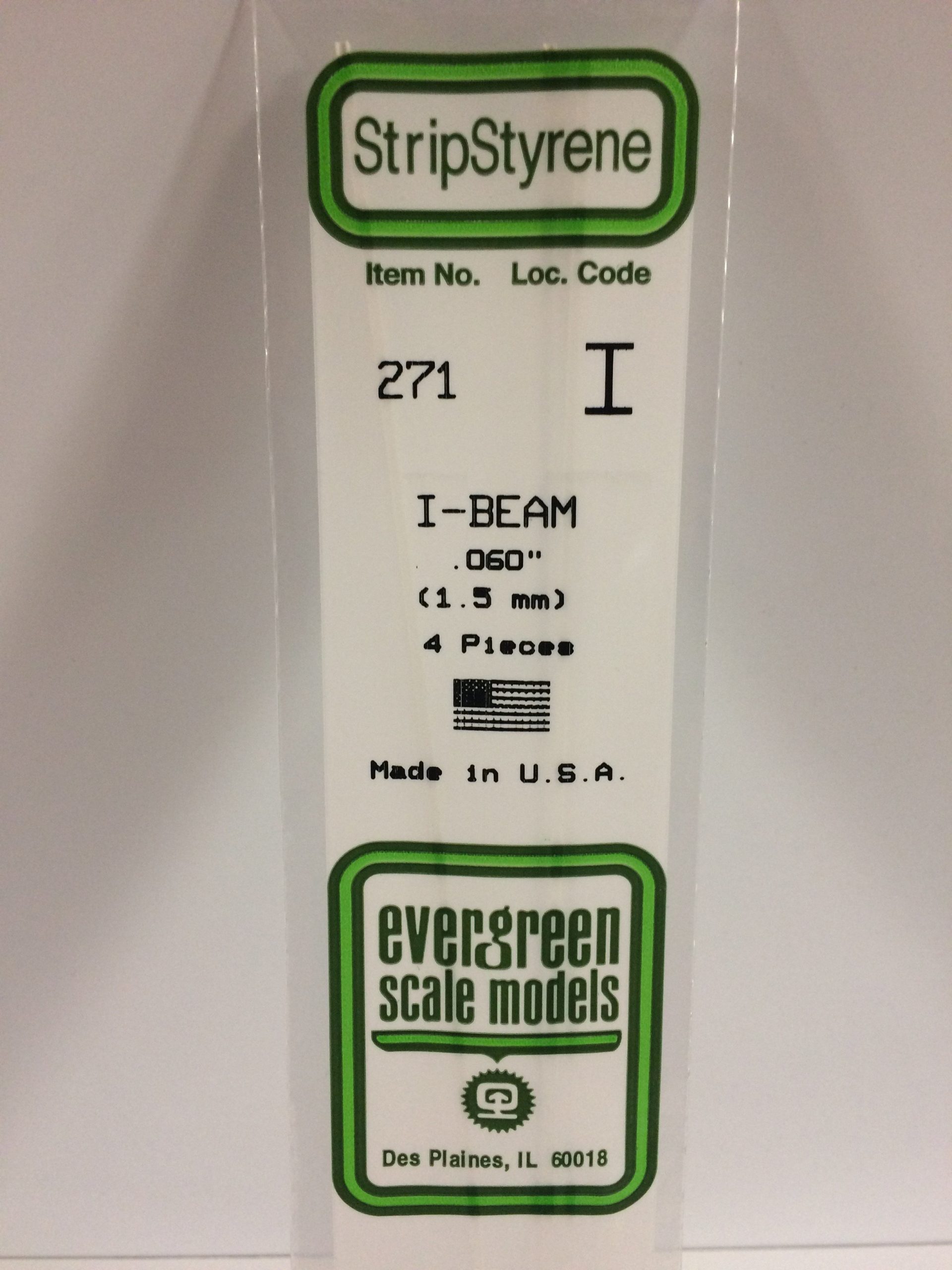 271 - 060' (1.5mm) OPAQUE WHITE POLYSTYRENE I-BEAM EVERGREEN