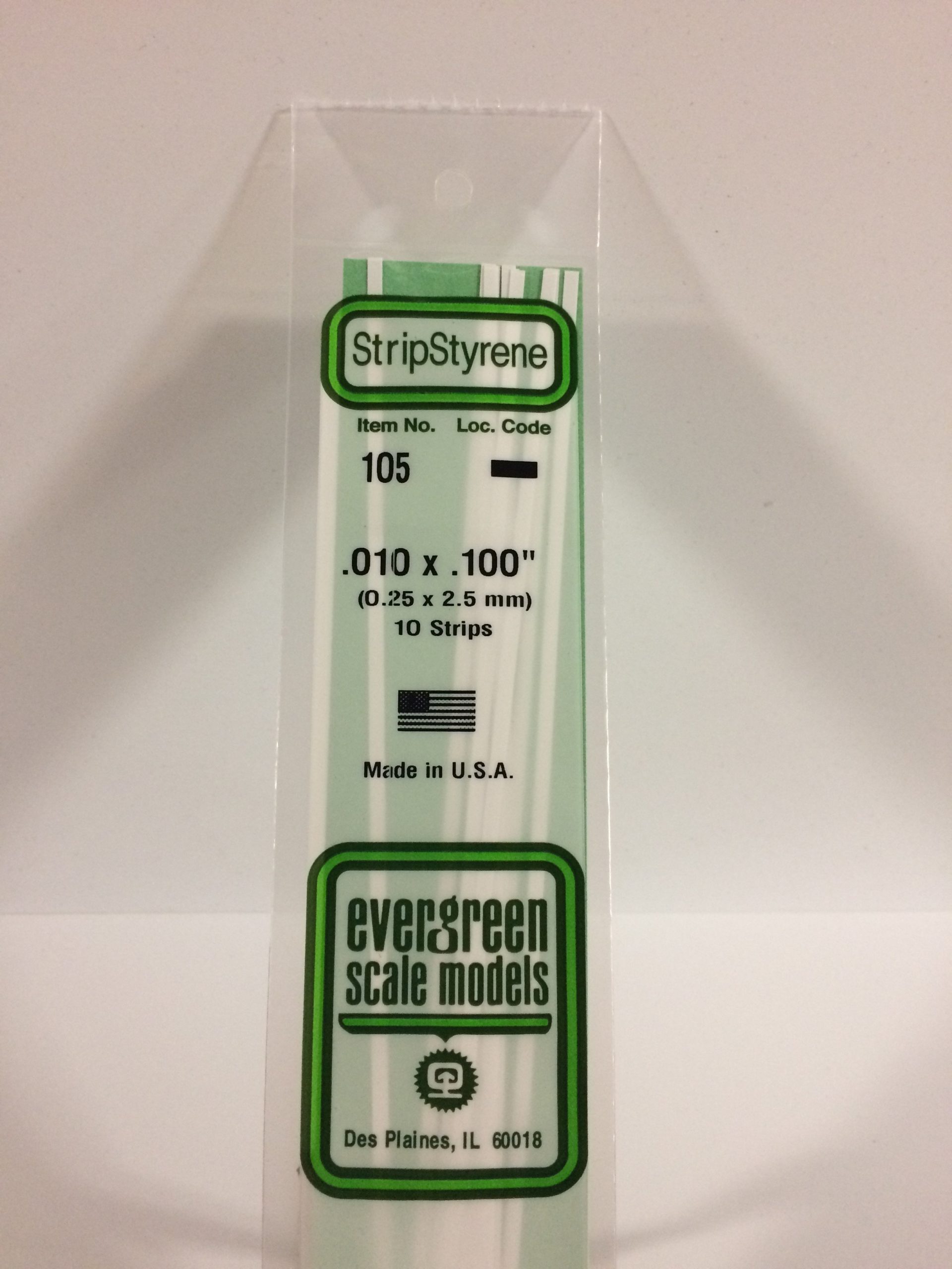 105 - .010' X .100' OPAQUE WHITE POLYSTYRENE STRIP EVERGREEN