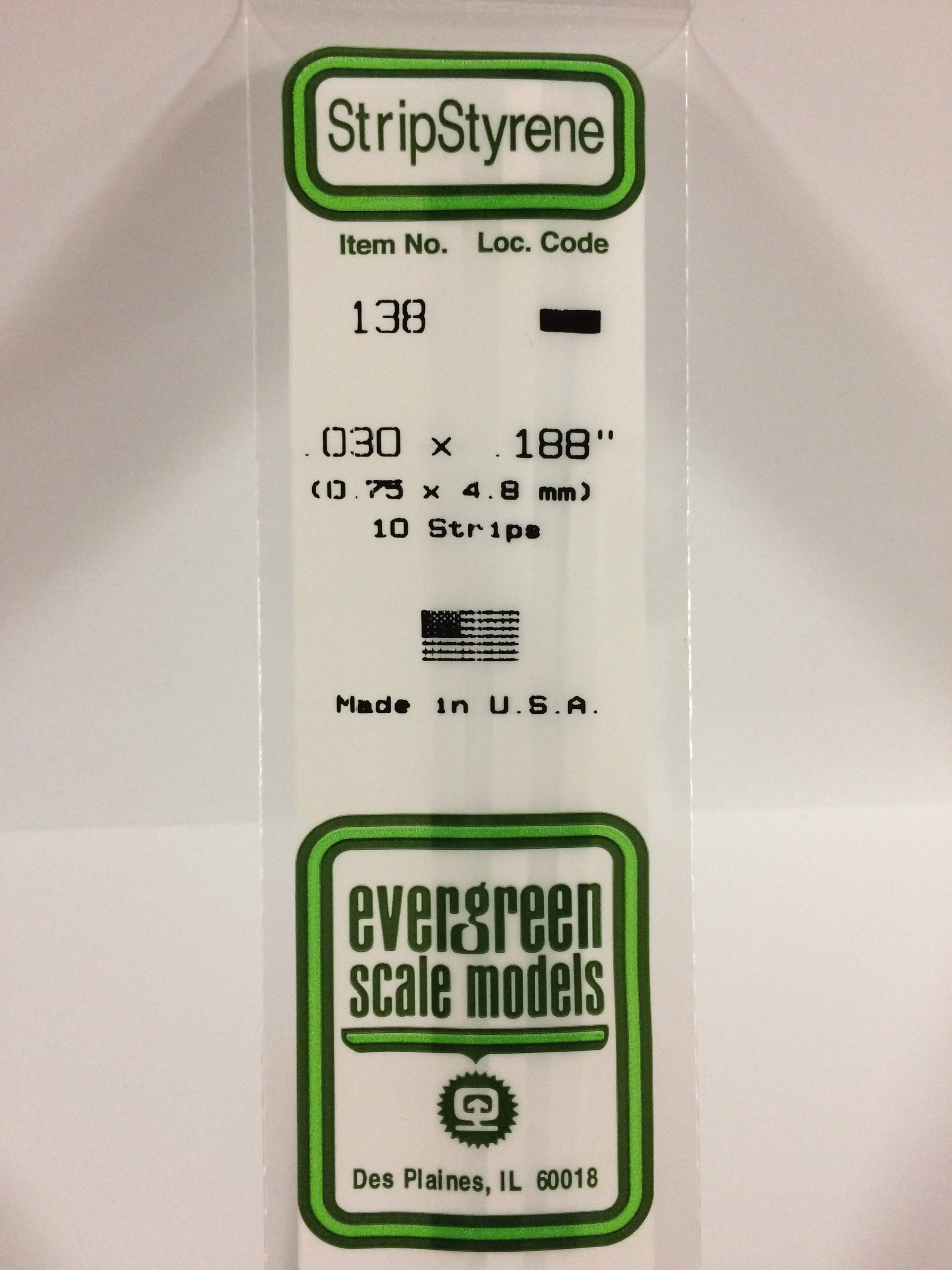 138- .030' X .188' OPAQUE WHITE POLYSTYRENE STRIP EVERGREEN