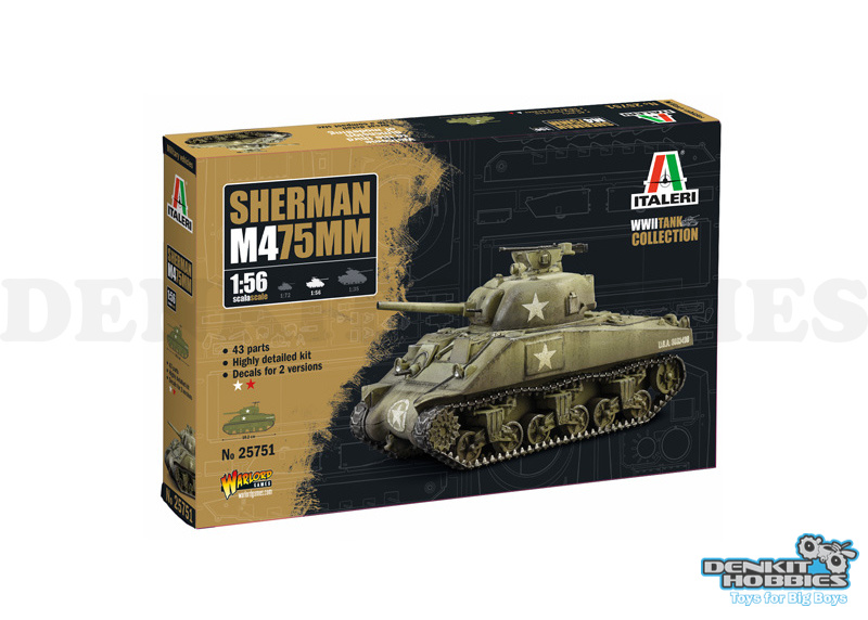SHERMAN M4 75MM PLASTIC MODEL KIT 1/56 SCALE ITALERI