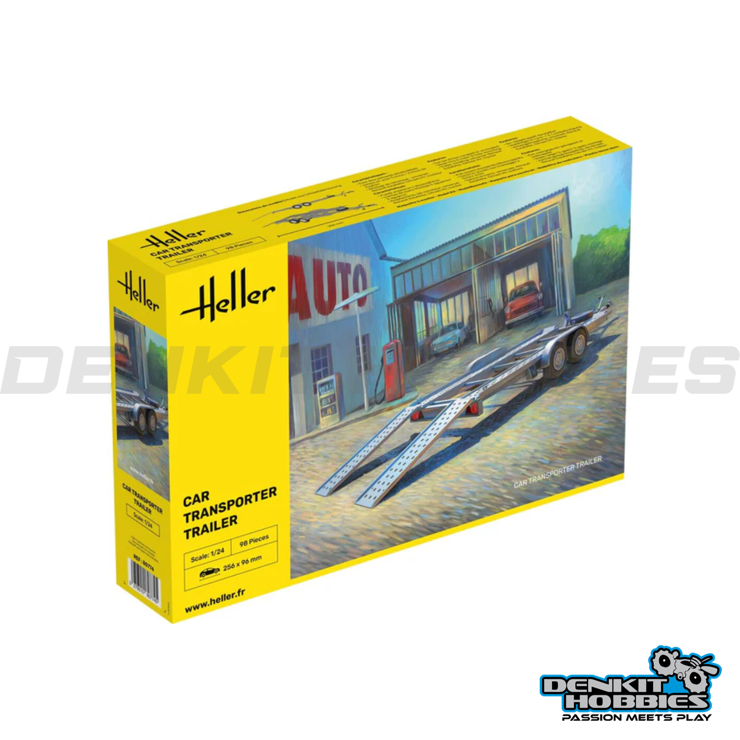CAR TRANSPORTER TRAILER TWIN AXLE PLASTIC MODEL KIT 1/24 SCALE HELLER
