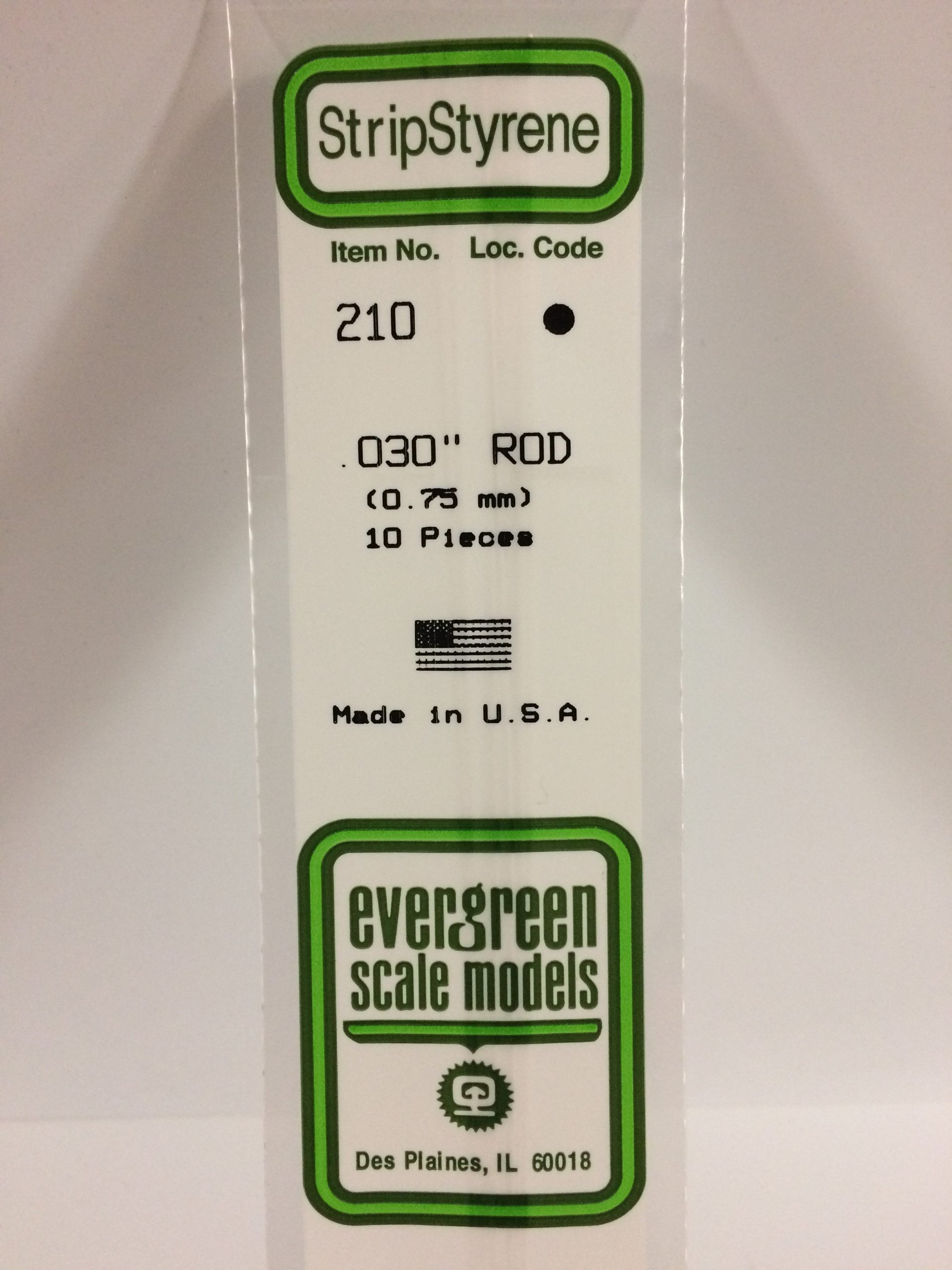 210 - .030' (.75mm) OD WHITE POLYSTRENE ROD EVERGREEN