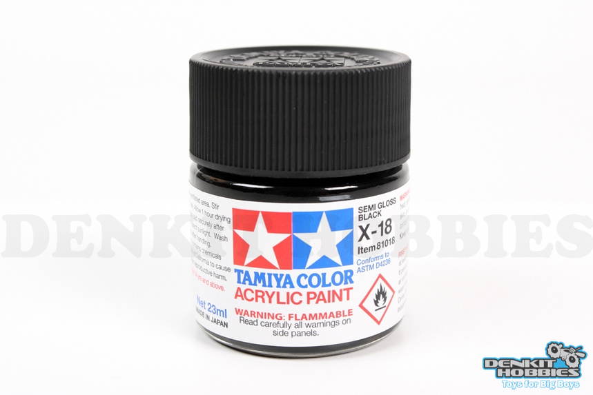 X-18 SEMI GLOSS BLACK ACRYLIC PAINT 23ML TAMIYA