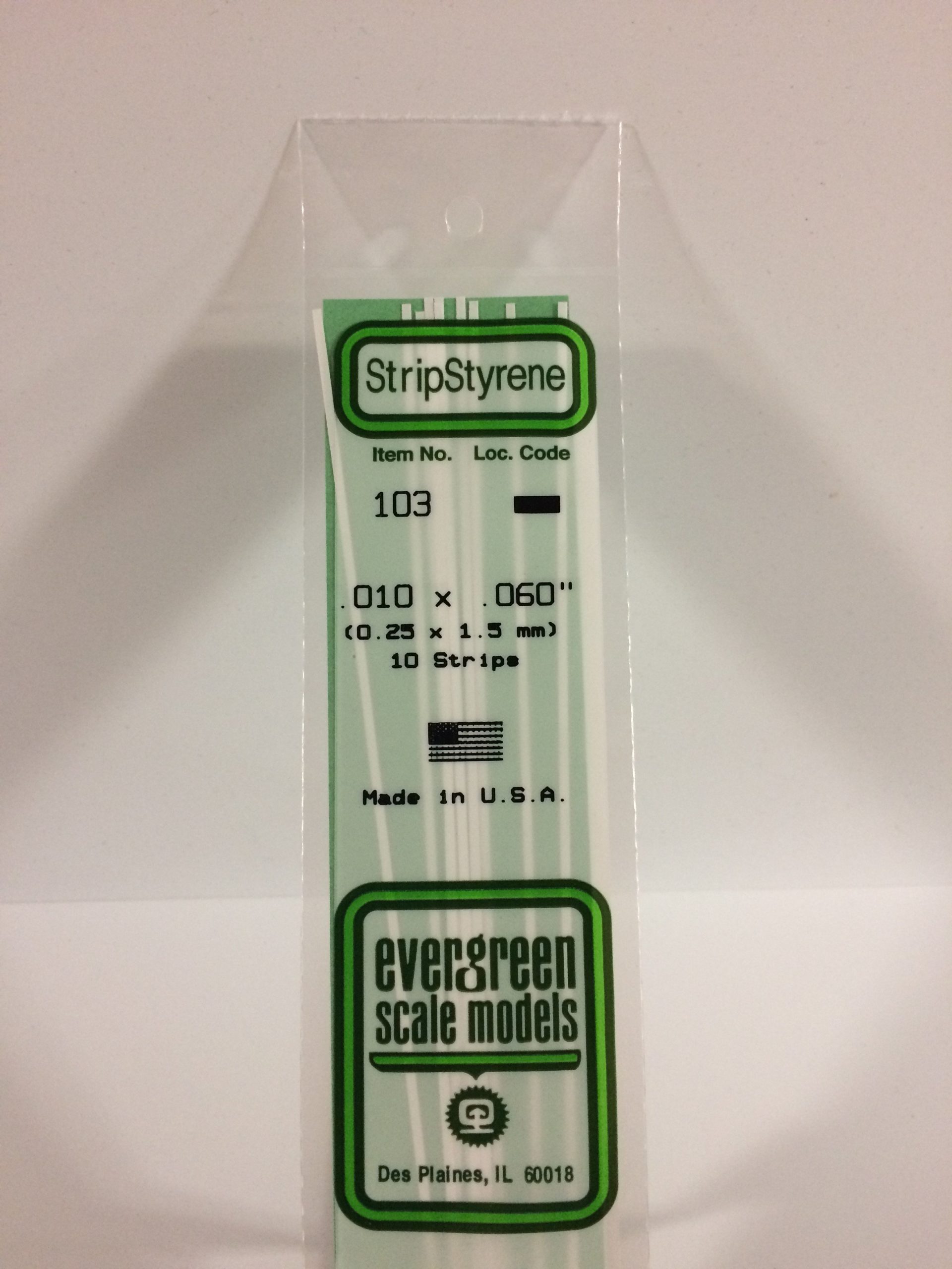 103 - .010' X .060' OPAQUE WHITE POLYSTYRENE STRIP EVERGREEN