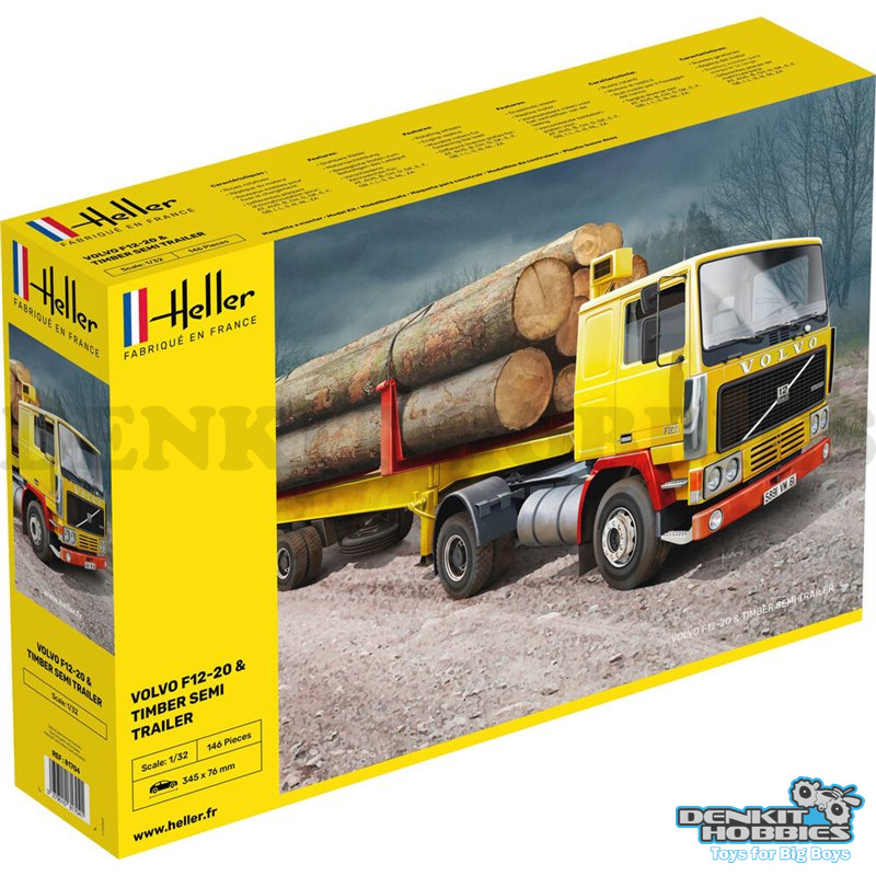 VOLVO F12-20 GLOBETROTTER & TIMBER SEMI TRAILER PLASTIC MODEL KIT 1/32 SCALE HELLER