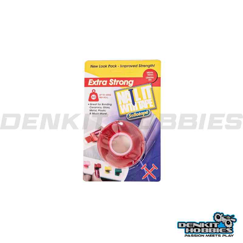 DOUBLE SIDED NAIL IT WITH TAPE 18MM X 2M RED SELLOTAPE