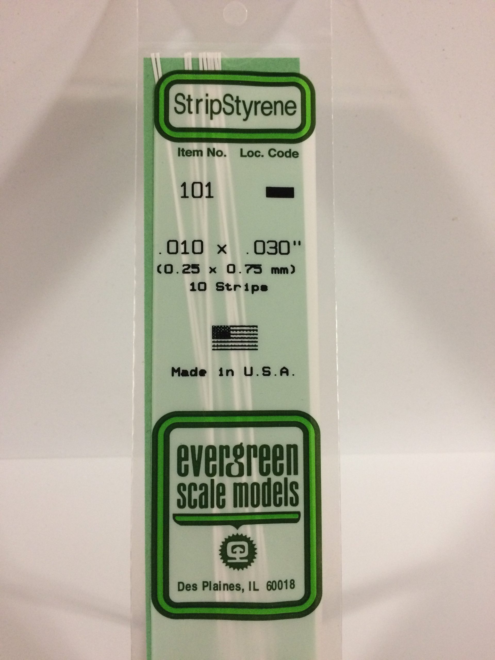 101 - .010' X .030' OPAQUE WHITE POLYSTYRENE STRIP EVERGREEN
