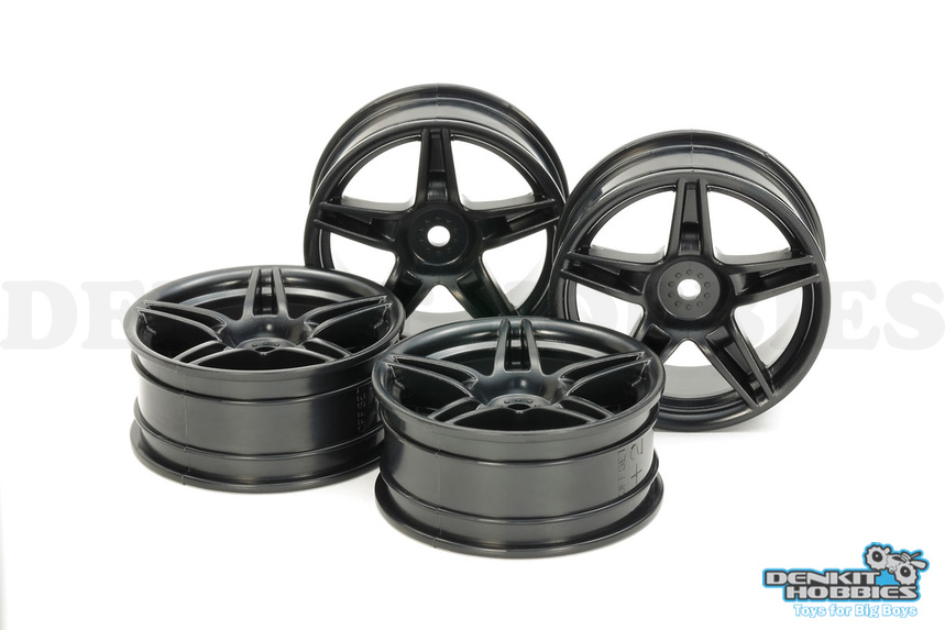 24MM MEDIUM-NARROW TWIN 5-SPOKE BLACK WHEELS OFFSET +2 (4) 1/10 SCALE TAMIYA