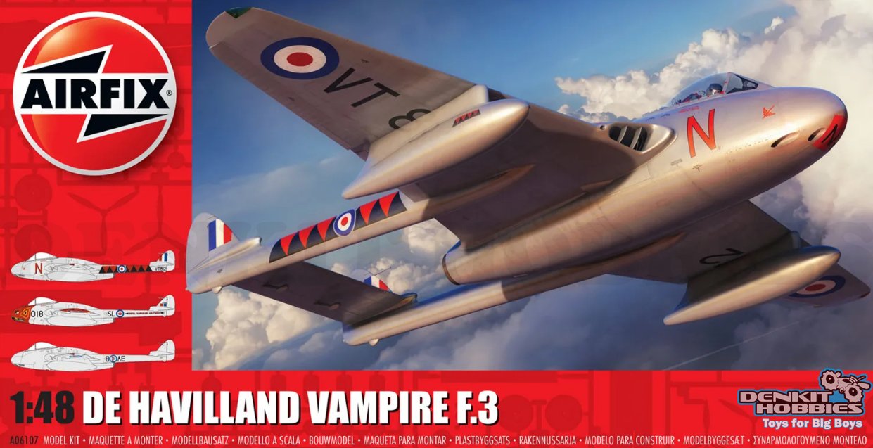 DE HAVILLAND VAMPIRE F.3 PLASTIC MODEL KIT 1/48 AIRFIX