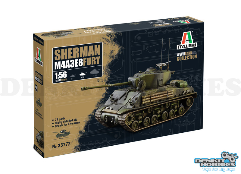 M4A3E8 SHERMAN FURY TANK PLASTIC MODEL KIT 1/56 SCALE ITALERI