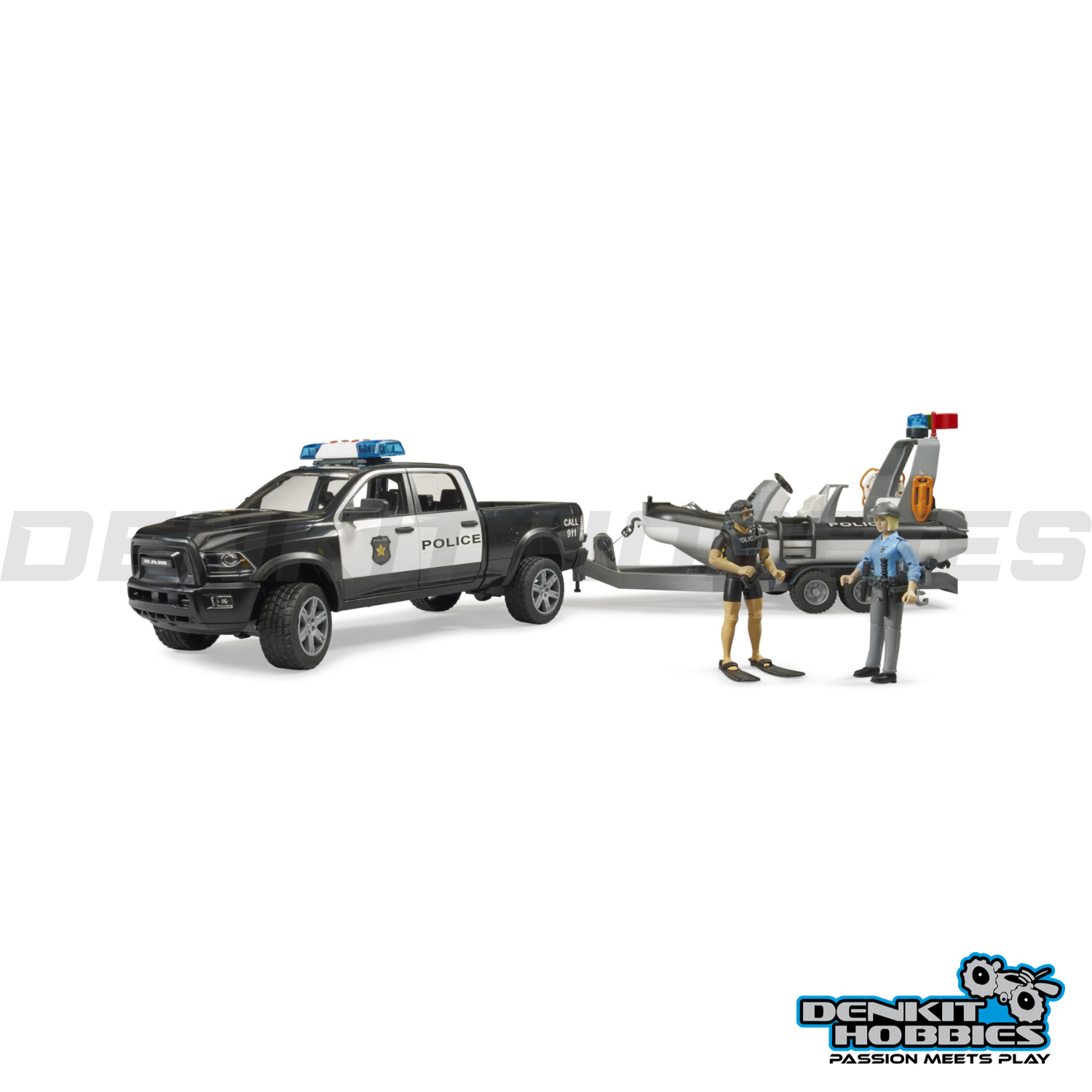 RAM 2500 POLICE PICKUP SET WITH POLICE BOAT BRUDER TOYS