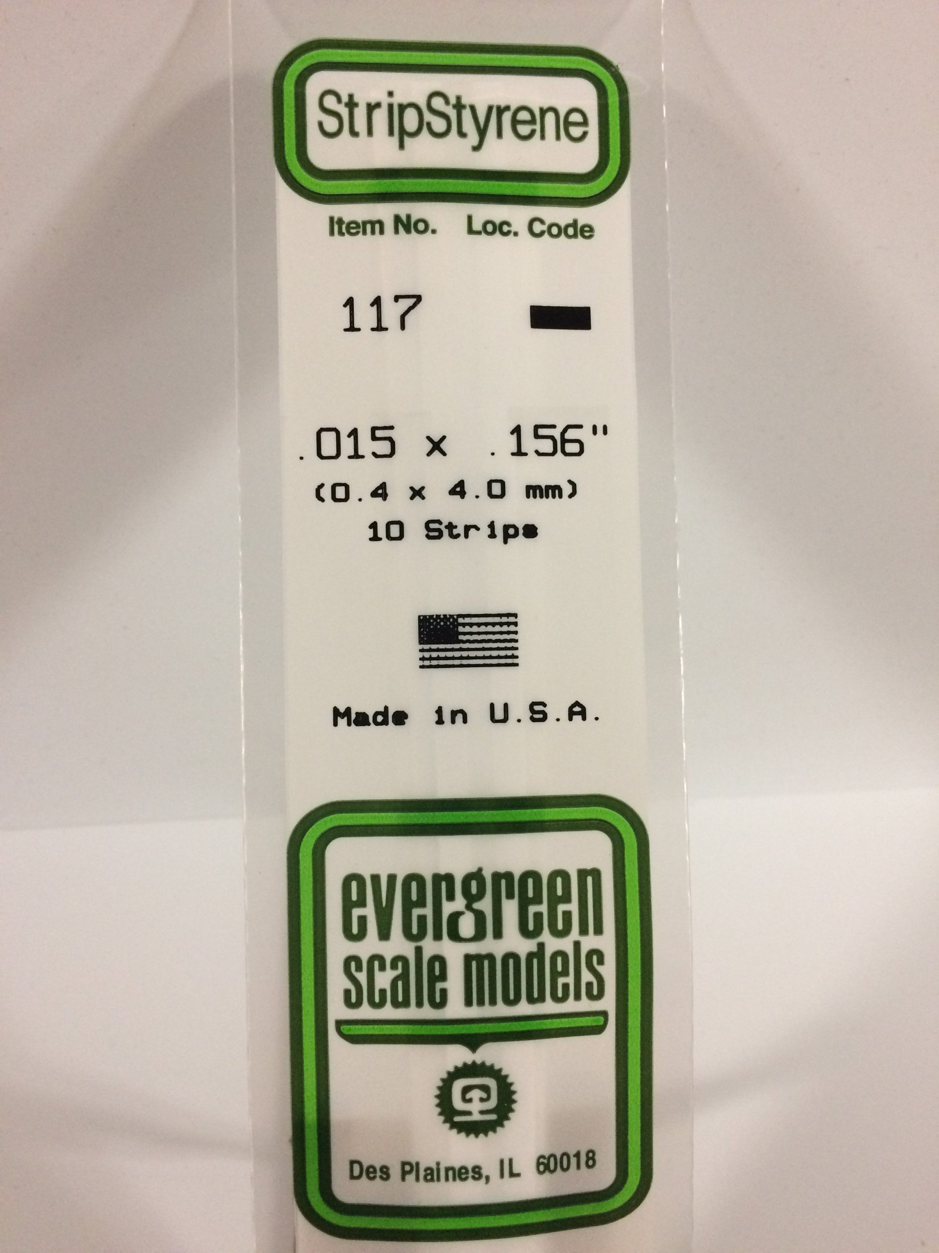 117 - .015' X .156' OPAQUE WHITE POLYSTYRENE STRIP EVERGREEN