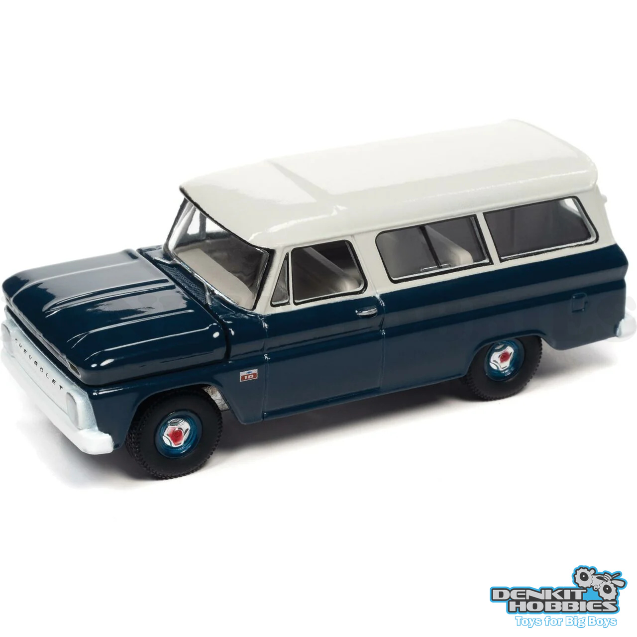 CHEVY SUBURBAN 1966 BLUE/WHITE 1/64 SCALE AUTO WORLD
