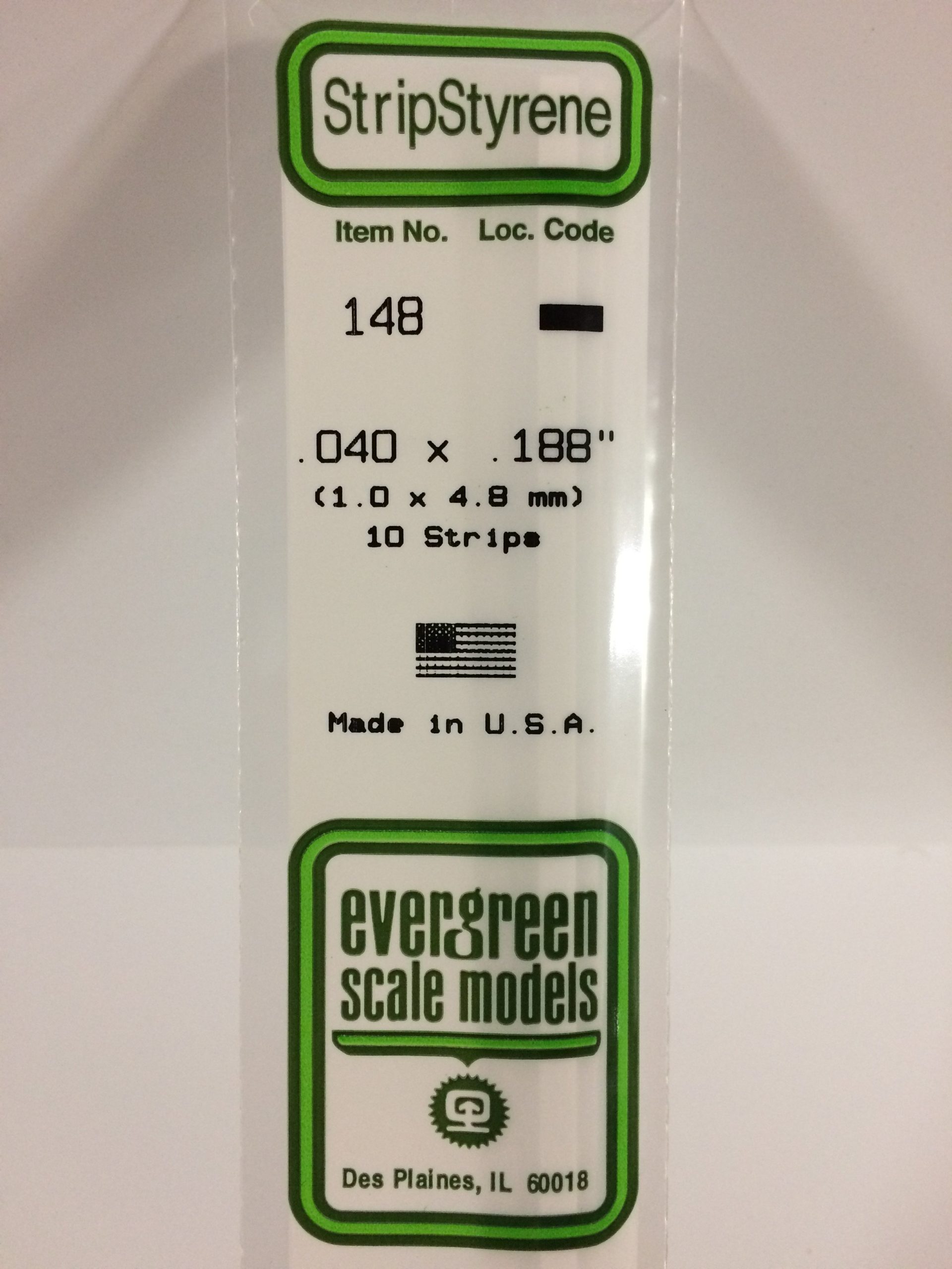 148 - .040' X .188' OPAQUE WHITE POLYSTYRENE STRIP EVERGREEN