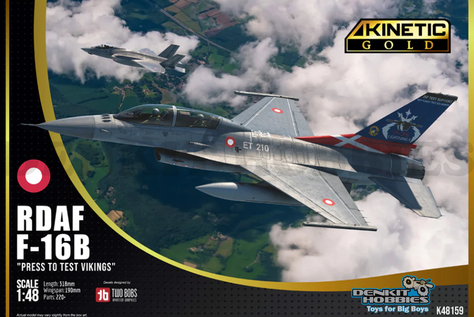GENERAL-DYNAMICS F-16B PRESS TO TEST VIKINGS RDAF PLASTIC MODEL KIT 1/48 SCALE KINETIC
