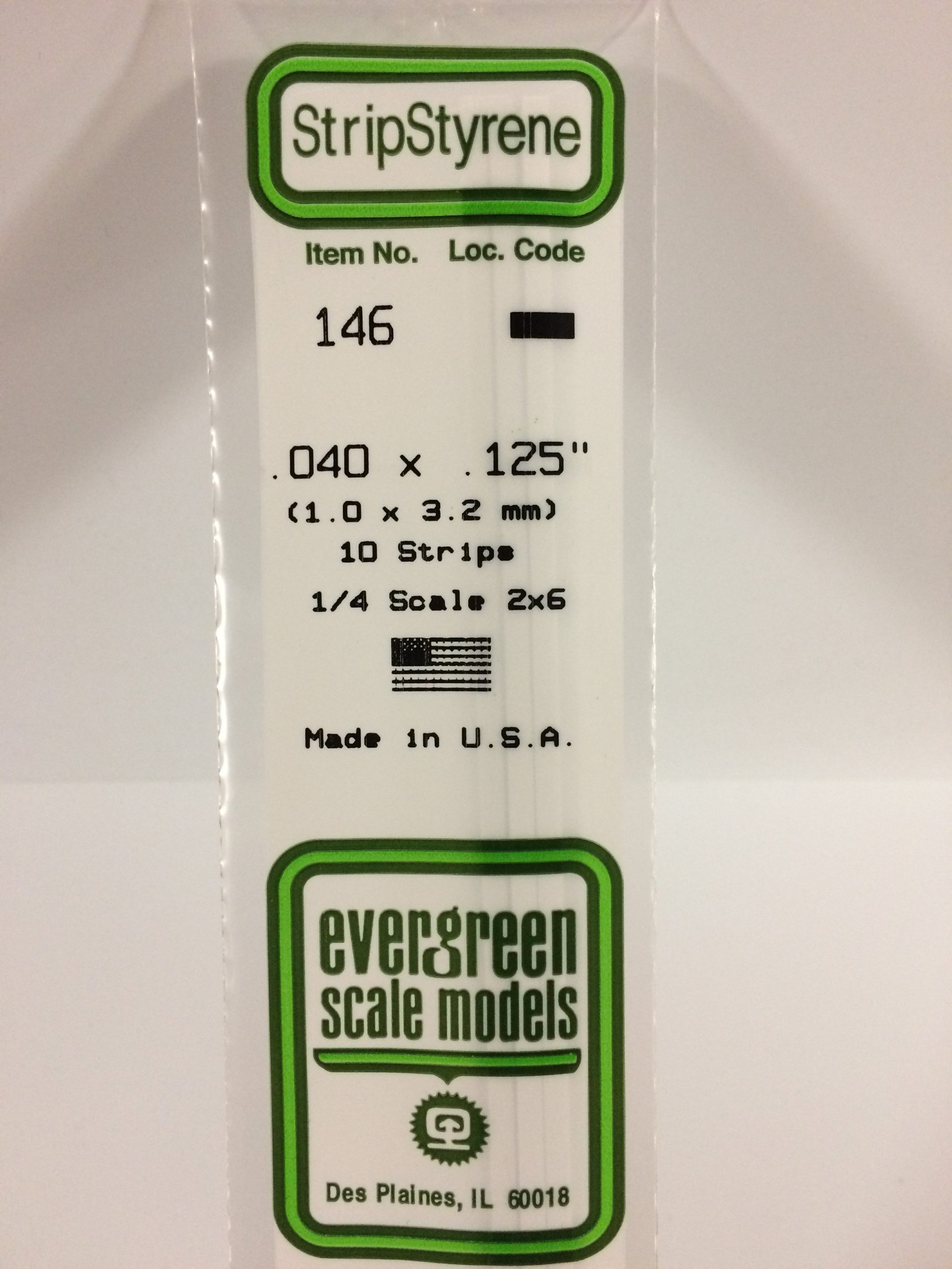 146 - .040' X .125' OPAQUE WHITE POLYSTYRENE STRIP EVERGREEN