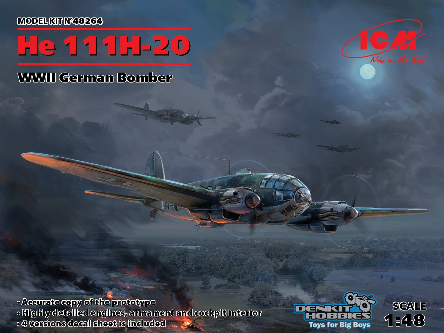 HE 111H-20 WWII GERMAN BOMBER PLASTIC MODEL KIT 1/48 ICM MODELS