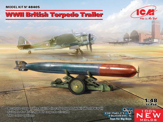 BRITISH TORPEDO TRAILER WWII PLASTIC MODEL KIT 1/48 ICM MODELS