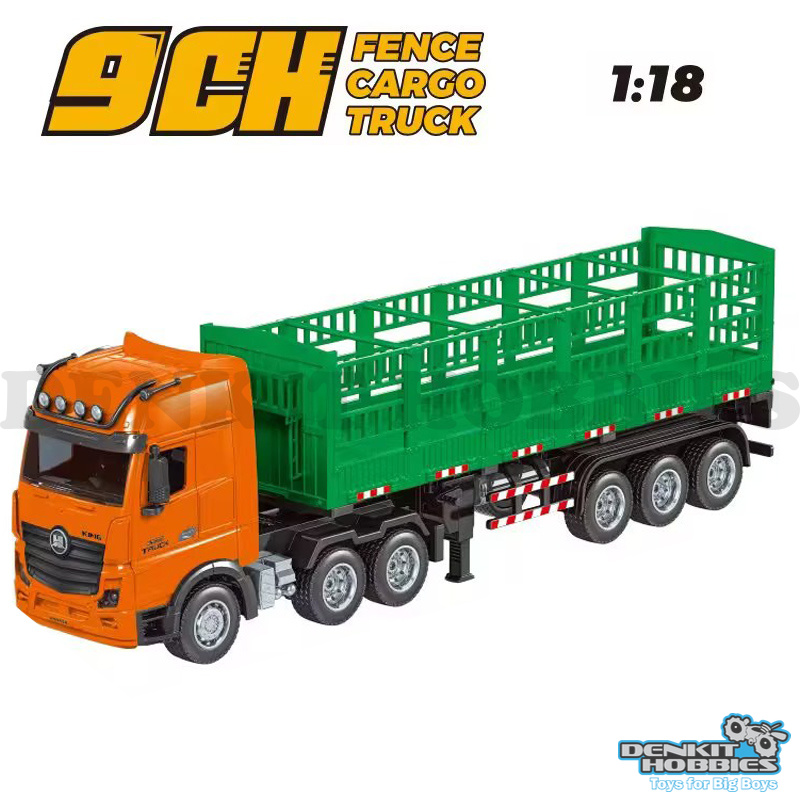 HIGH HURDLE FENCE RC CARGO TRUCK WITH TRAILER 9CHL READY TO RUN 1/18 SCALE HUINA