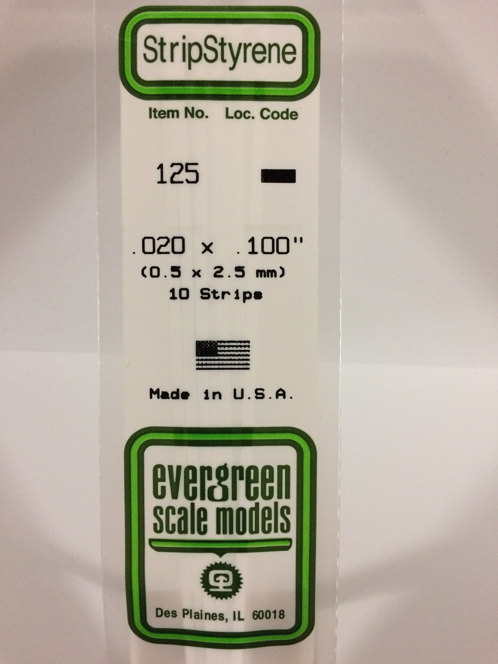 125 - .020' X .100' OPAQUE WHITE POLYSTYRENE STRIP EVERGREEN