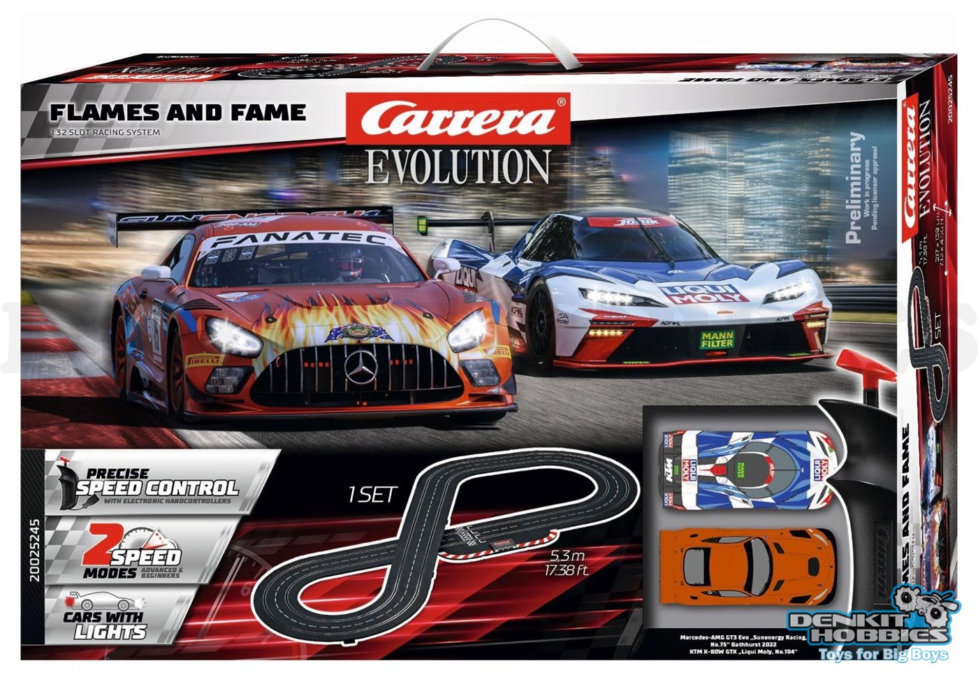 FLAMES AND FAME EVOLUTION SLOT CAR SET 1/32 SCALE CARRERA