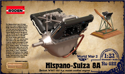 HISPANO SUIZA 8A 150H.P. ENGINE PLASTIC MODEL KIT 1/32 RODEN