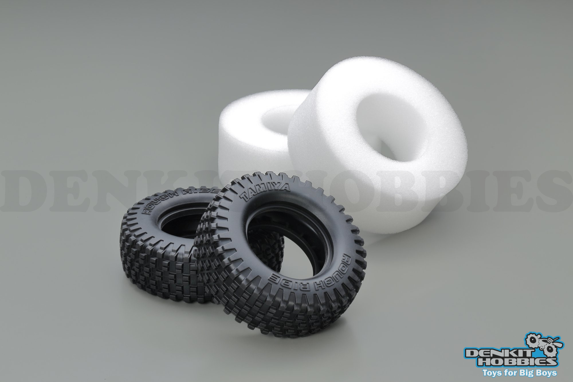BB01 BLOCK PIN 'ROUGH RIDE' TYRES WITH SPONGE (2) 1/10 TAMIYA