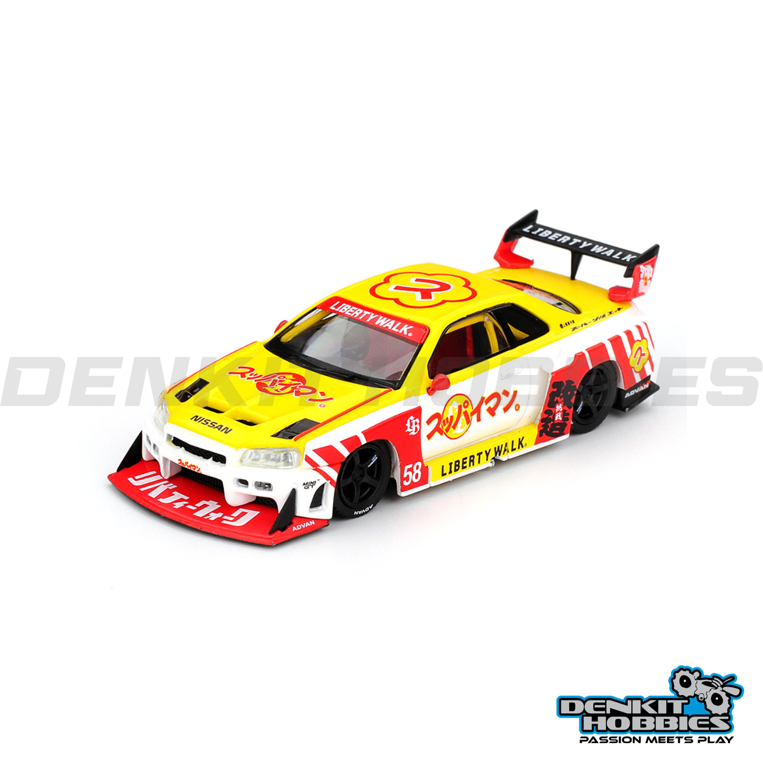 NISSAN LB-ER34 SUPER SILHOUETTE SKYLINE SUPPAIMAN OKINAWA 1/64 SCALE MINI GT