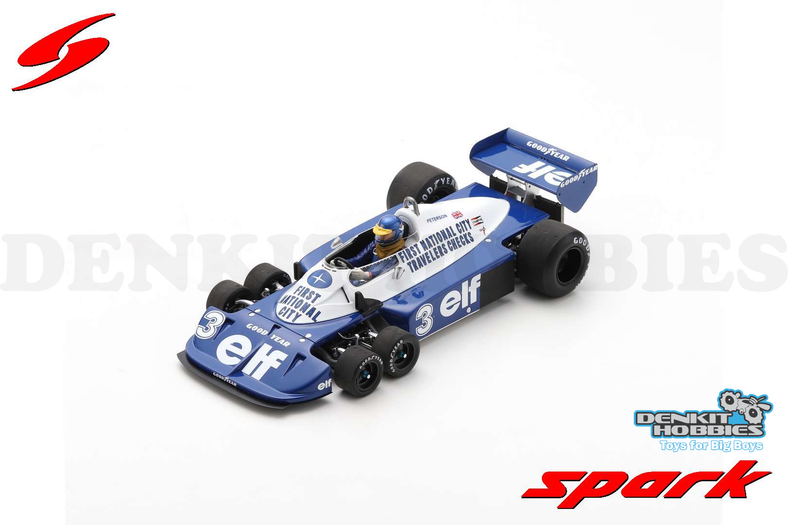 TYRRELL P34 NO.3 GERMAN GP 1977 RONNIE PETERSON WITH ACRYLIC COVER 1/18 SPARK